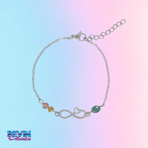 REVIN Classics Edelstahlarmband mit Unendlichkeitssymbol, Herz und facettierten Edelsteinen wie Jade und Lepidolith.
